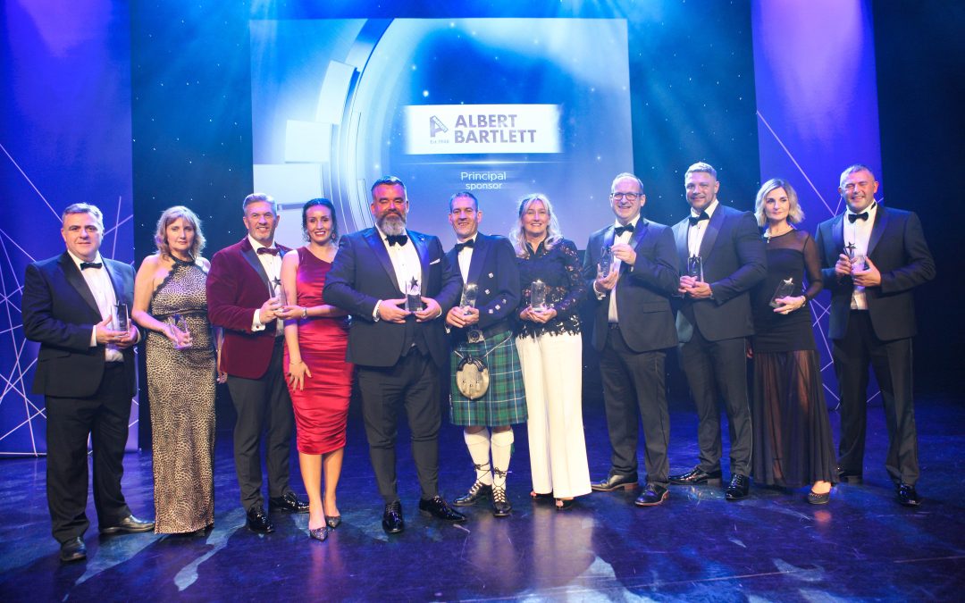 Group photograph of the winners of the 2023 Lanarkshire Business Excellence awards.